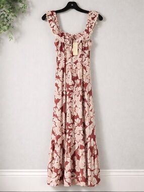 Monte’s Los Angeles Floral Maxi Dress Womens Small Boho Ruffle Neck Cottagecore